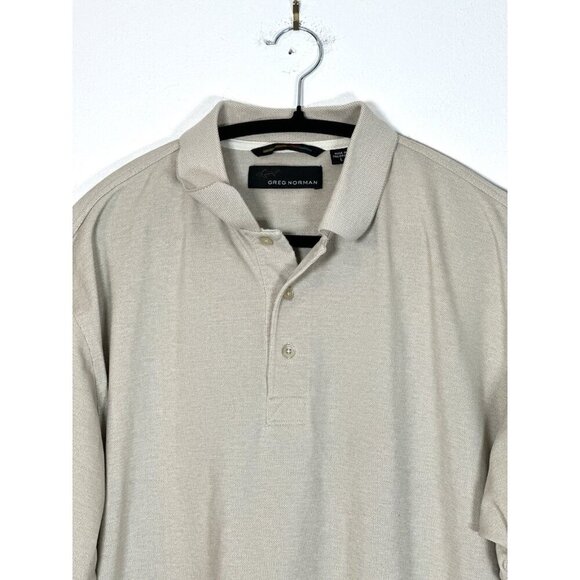 Greg Norman Polo Shirt Mens Size Large Short Sleeve Beige L Golf‎ Shark Cotton - Picture 2 of 8